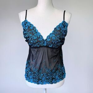 Lane Bryant Black & Teal Embroidered Lingerie Cami Top Sz 22/24 3X